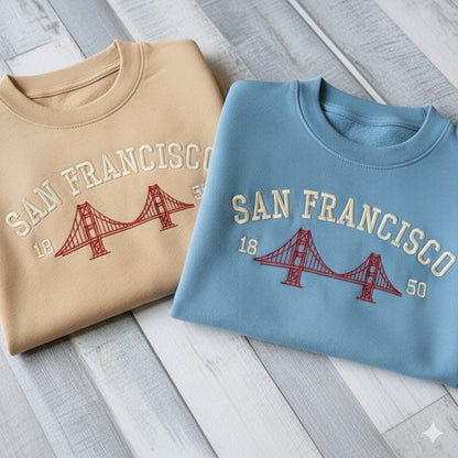 San Francisco Embroidered Sweatshirt, Vintage California Crewneck, Golden Gate Bridge Sweater, West Coast Travel Gift, Bay Area Shirt