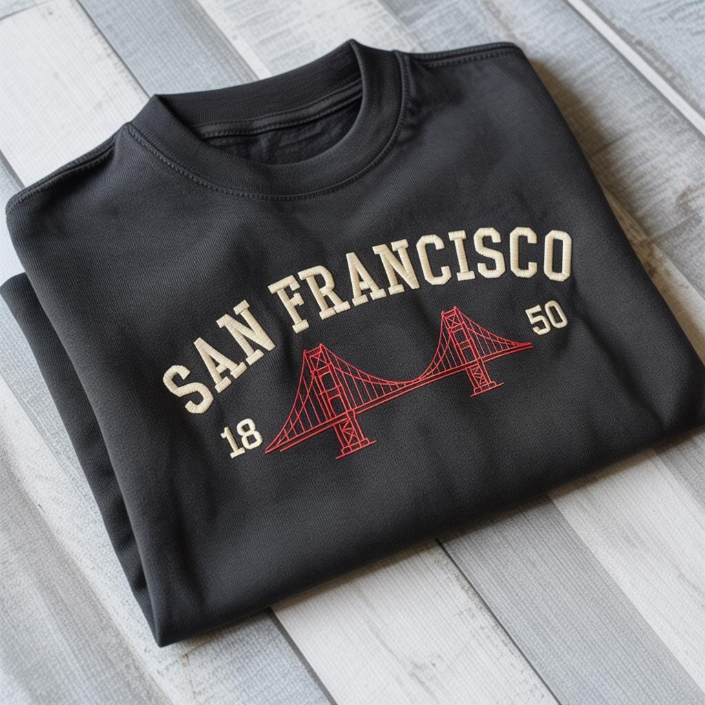 San Francisco Embroidered Sweatshirt, Vintage California Crewneck, Golden Gate Bridge Sweater, West Coast Travel Gift, Bay Area Shirt