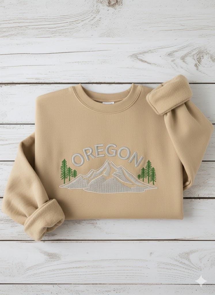 Oregon Embroidered Sweatshirt, "River" Design Crewneck, Pacific Northwest Adventure Sweater, Nature Lovers Gift, Scenic Oregon Travel Shirt