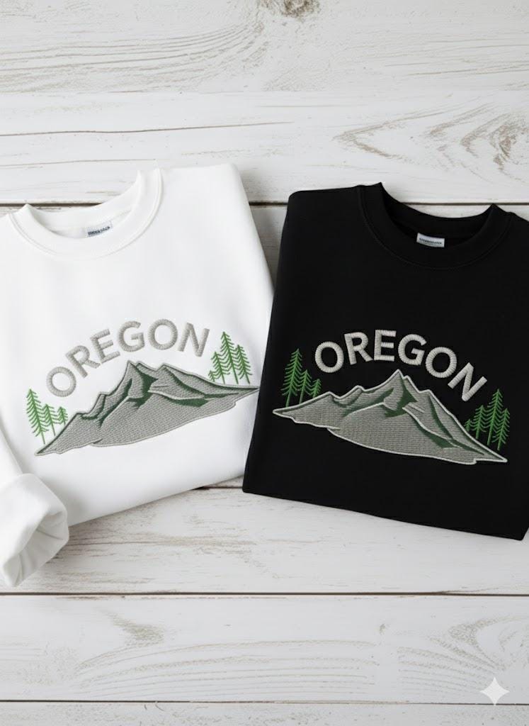 Oregon Embroidered Sweatshirt, "River" Design Crewneck, Pacific Northwest Adventure Sweater, Nature Lovers Gift, Scenic Oregon Travel Shirt