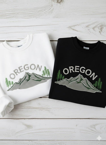 Oregon Embroidered Sweatshirt, "River" Design Crewneck, Pacific Northwest Adventure Sweater, Nature Lovers Gift, Scenic Oregon Travel Shirt