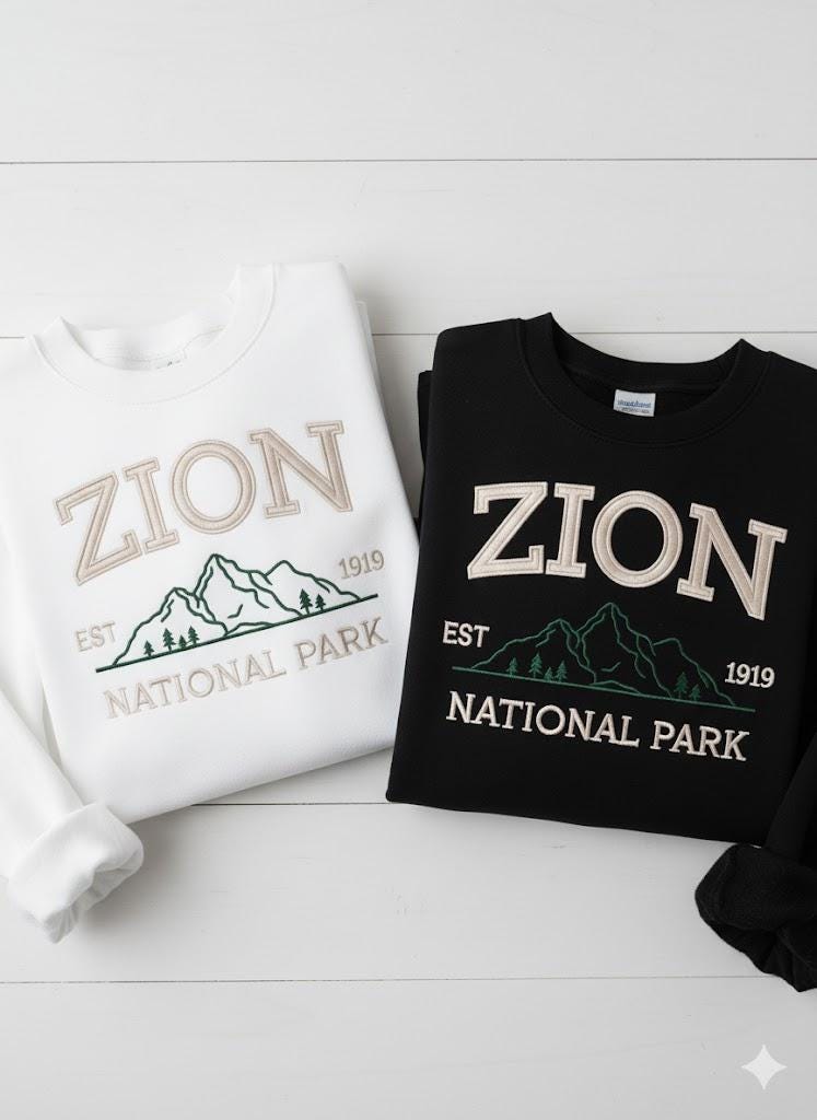 Zion National Park Embroidered Sweatshirt, Scenic Canyon Crewneck, Outdoor Adventure Gift, Nature Lovers Sweater, Utah Travel Shirt
