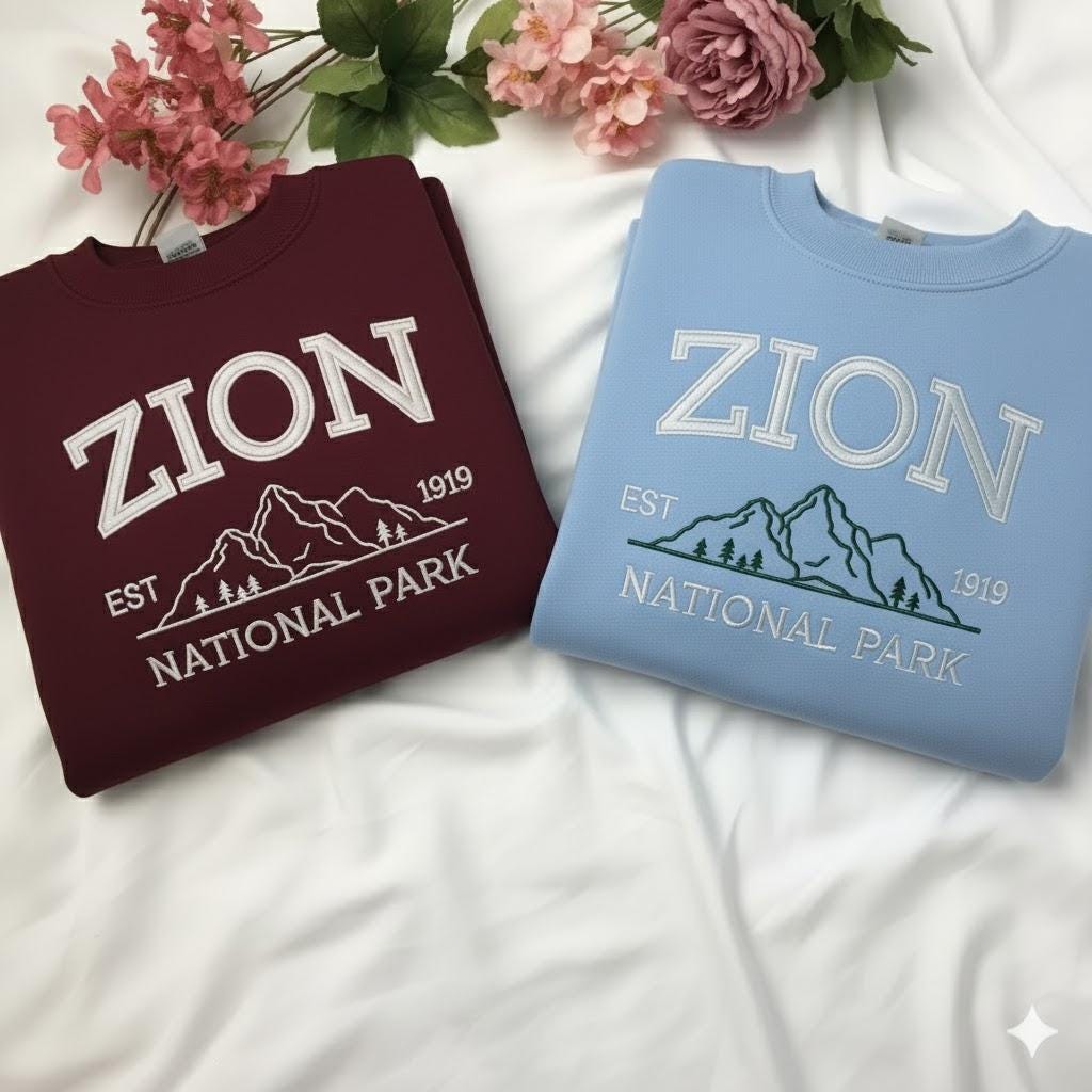 Zion National Park Embroidered Sweatshirt, Scenic Canyon Crewneck, Outdoor Adventure Gift, Nature Lovers Sweater, Utah Travel Shirt
