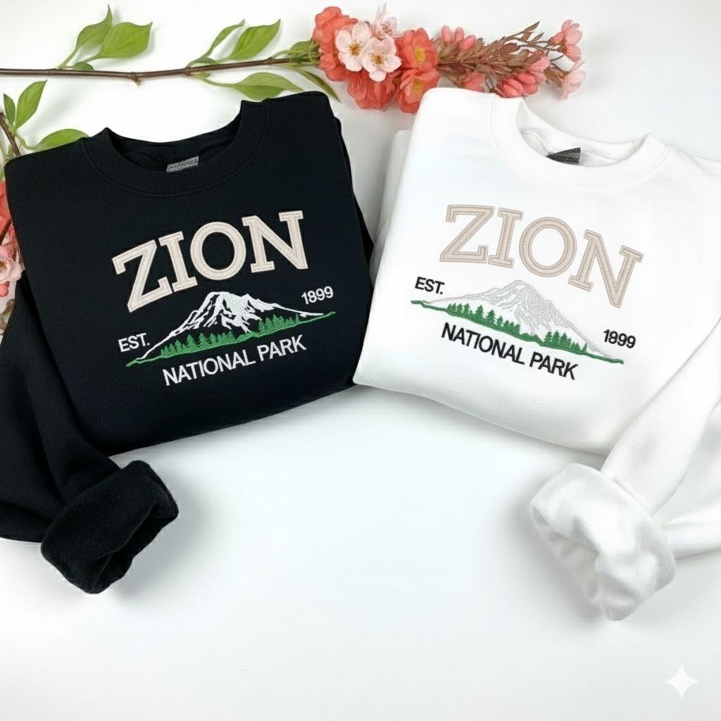 Zion National Park Embroidered Sweatshirt, Scenic Canyon Crewneck, Outdoor Adventure Gift, Nature Lovers Sweater, Utah Travel Shirt