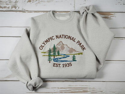 Olympic National Park Embroidered Sweatshirt, River & Mountain Crewneck, Snowy Peak Tee, PNW Outdoor Adventure Sweater, Nature Lover Gift