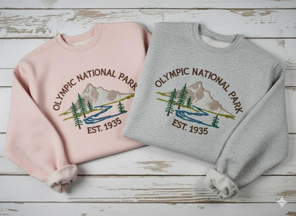 Olympic National Park Embroidered Sweatshirt, River & Mountain Crewneck, Snowy Peak Tee, PNW Outdoor Adventure Sweater, Nature Lover Gift