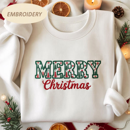 Merry Christmas Sweatshirt Embroidered, Cute Pastel Christmas Tree Sweater, Christmas Women Shirt, Christmas Tree Shirt, Gift for Her
