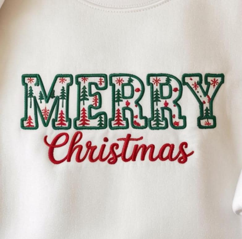 Merry Christmas Sweatshirt Embroidered, Cute Pastel Christmas Tree Sweater, Christmas Women Shirt, Christmas Tree Shirt, Gift for Her