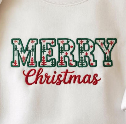Merry Christmas Sweatshirt Embroidered, Cute Pastel Christmas Tree Sweater, Christmas Women Shirt, Christmas Tree Shirt, Gift for Her