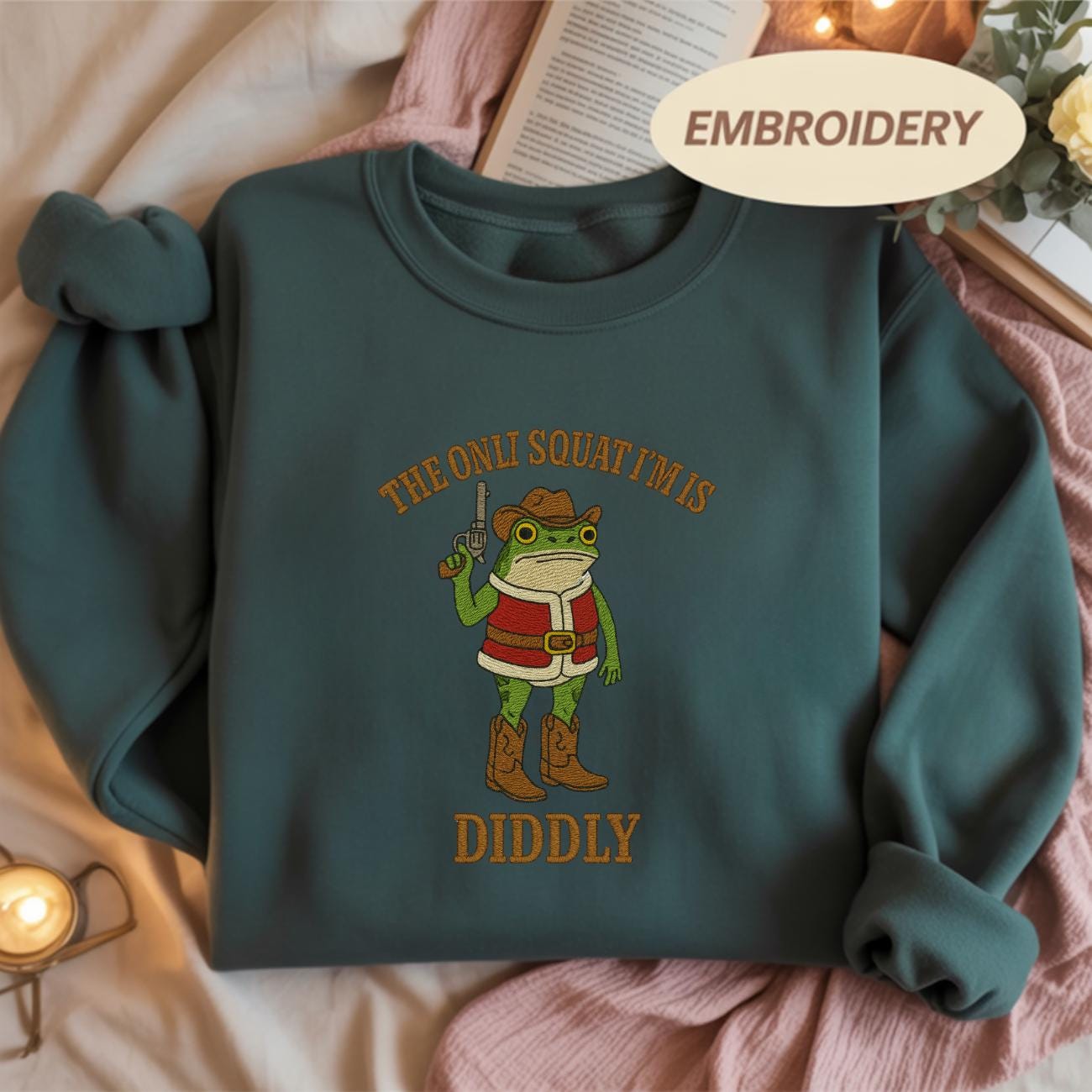 Embroidered The Only Squat I'm Doin' Is Diddly Shirt, Western Humor Gift, Lazy Gym Shirt, Sarcastic Western, Diddly Squat Tee, Cowboy Frog