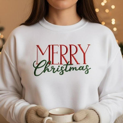 Embroidered Merry Christmas Sweatshirt, Festive Holiday Embroidery Tee, Cozy Xmas Crewneck, Cute Winter Gift Shirt