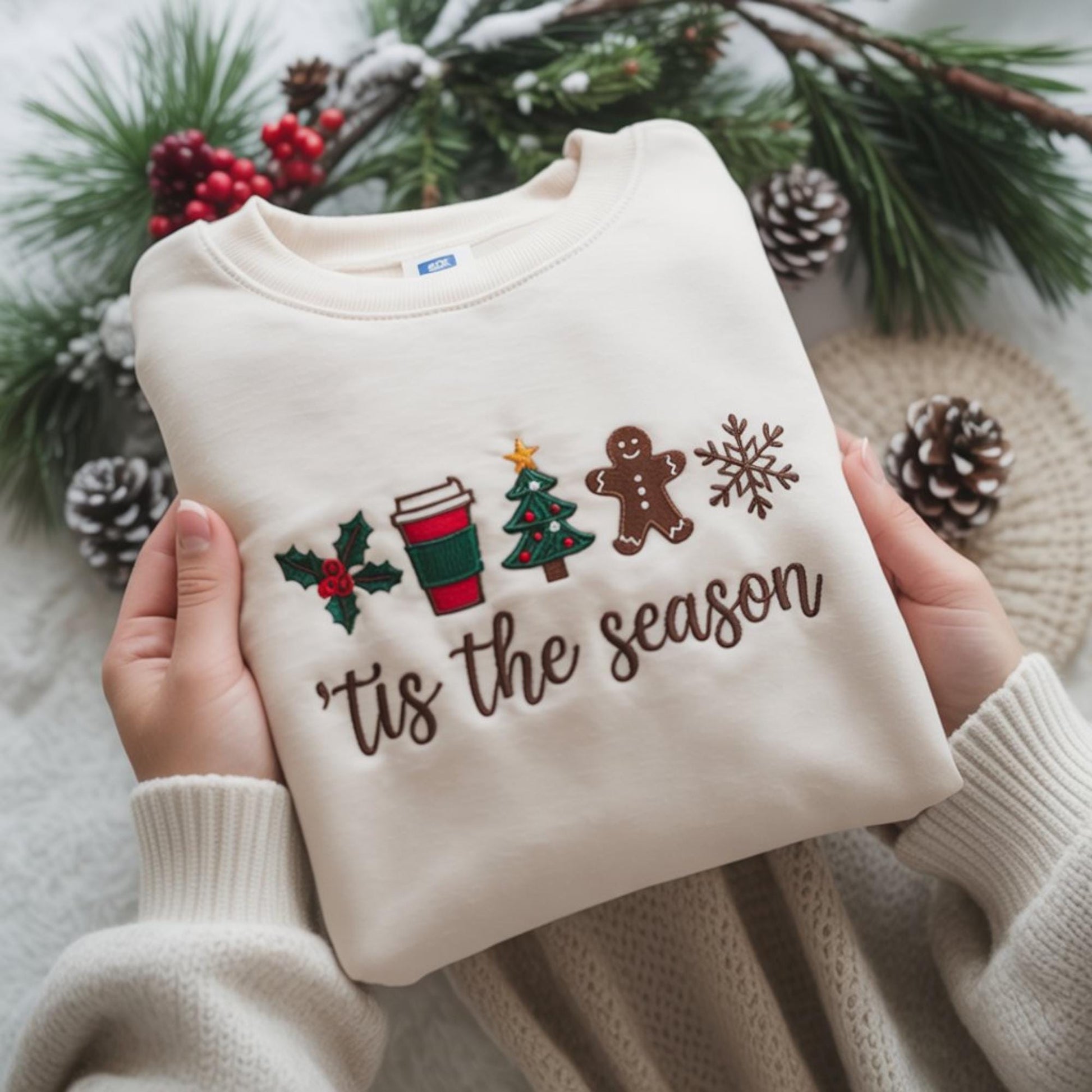 Tis The Season Sweatshirt, Embroidered Christmas Crewneck, Gingerbread Man Shirt, Winter Holiday Sweater, Coffee Christmas Gift