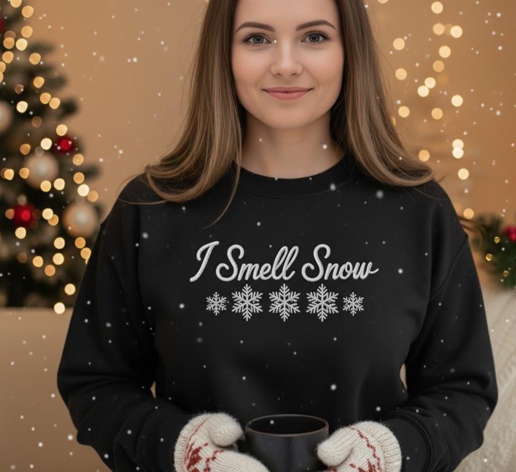 I Smell Snow Embroidered Sweatshirt, Gilmore Girls Inspired Sweater, Lorelai Rory Holiday Crewneck, Stars Hollow Christmas Gift