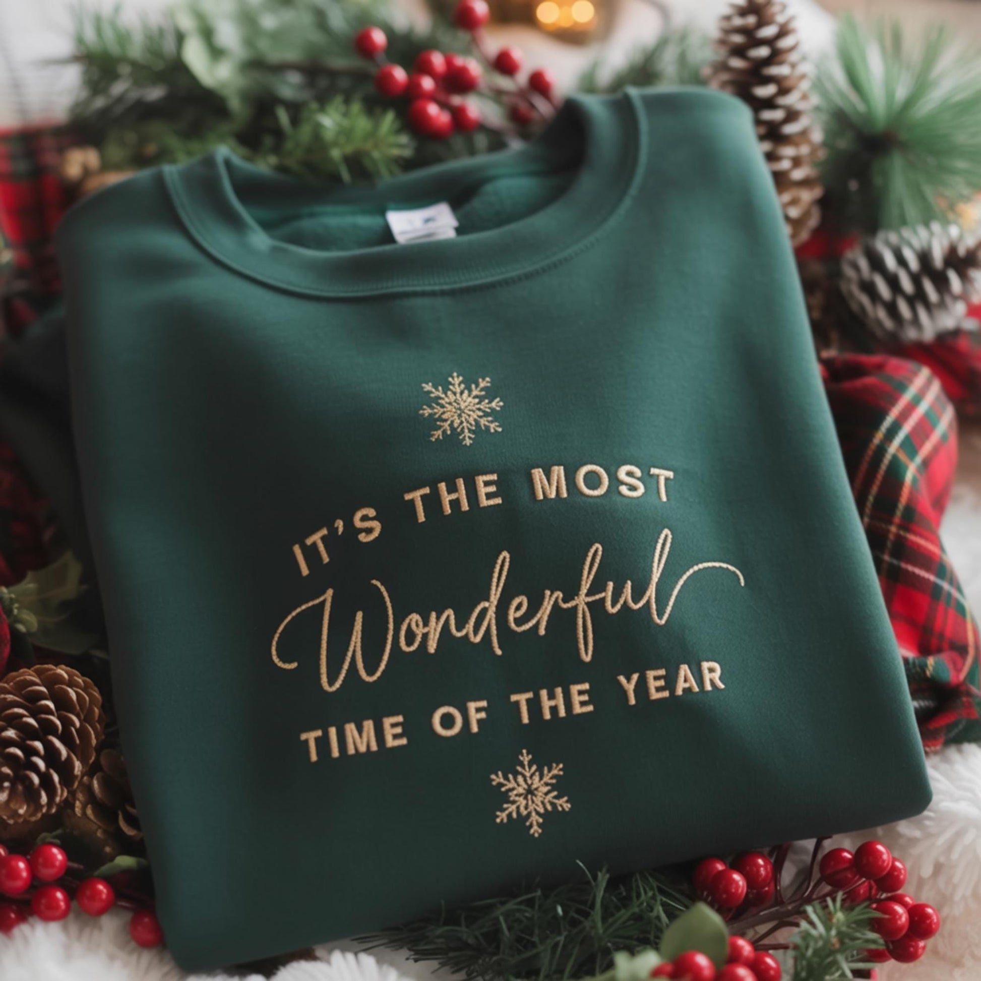 Wonderful Time of the Year Sweatshirt, Embroidered Christmas Crewneck, Holiday Snowflake Shirt, Christmas Seasonal Pullover Gift