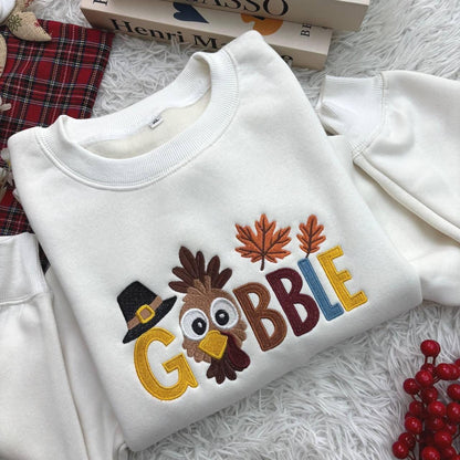 Embroidered Gobble Turkey Sweatshirt, Gobble Turkey Shirt, Thanksgiving Sweatshirt, Turkey Sweatshirt, Thanksgiving Hoodie, Trendy Shirt
