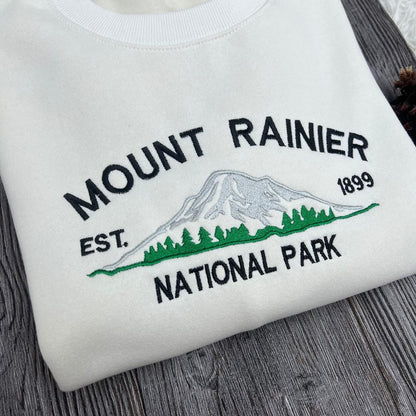 Mount Rainier National Park Embroidered Sweatshirt, Scenic Mountain Crewneck, Outdoor Adventure Gift, Nature Lovers Sweater, Travel Shirt