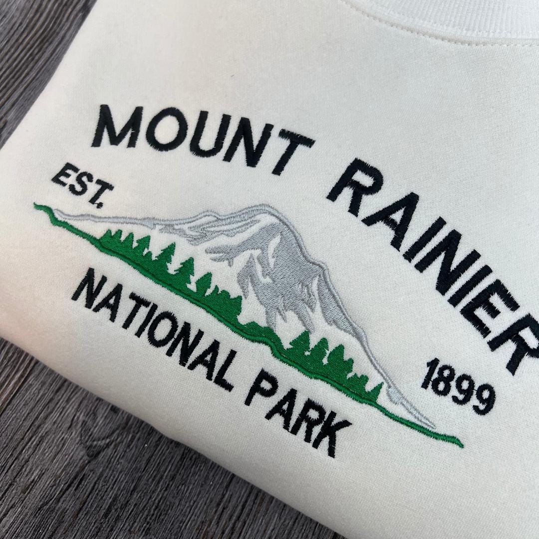 Mount Rainier Embroidered Sweatshirt | Scenic Mountain Crewneck | Outdoor Adventure Gift for Nature Lovers | Travel Hiking Sweater