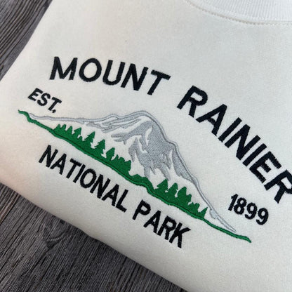 Mount Rainier Embroidered Sweatshirt | Scenic Mountain Crewneck | Outdoor Adventure Gift for Nature Lovers | Travel Hiking Sweater