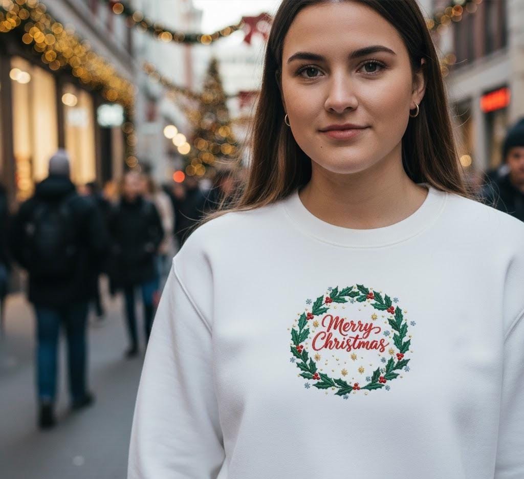 Merry Christmas Embroidered Sweatshirt | Retro Vintage Holiday Crewneck | Festive Christmas Jumper | Cozy Xmas Hoodie