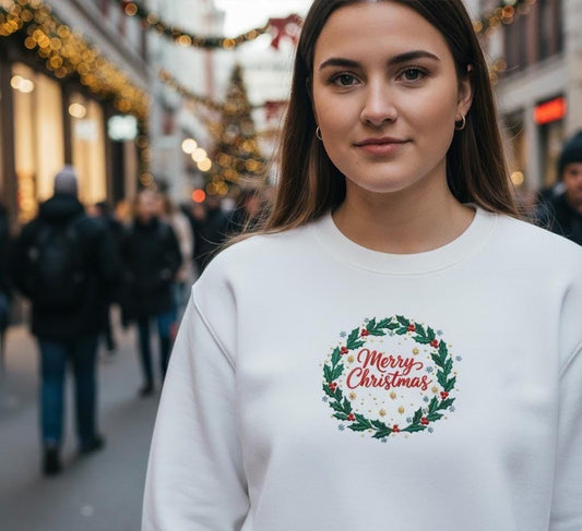 Merry Christmas Embroidered Sweatshirt | Retro Vintage Holiday Crewneck | Festive Christmas Jumper | Cozy Xmas Hoodie