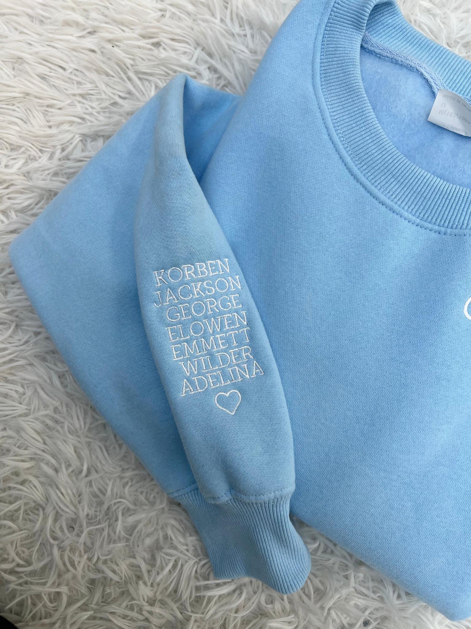 Personalized Granny Mama Sweatshirt with Kids Names on Sleeve, Custom Embroidered Grandchildren Names Crewneck, Gift for Grandma