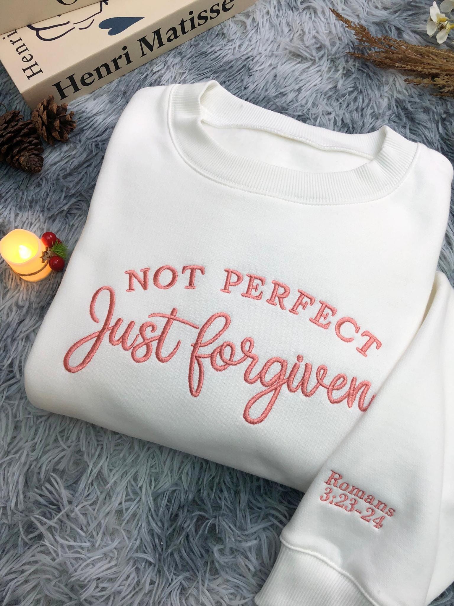 Embroidery Christian Sweatshirt, Not Perfect Just Forgiven Sweatshirt, Faith Based Gift, Bible Verse Shirt, Religious Apparel
