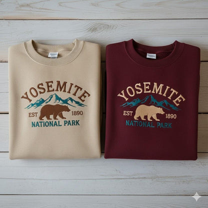 Yosemite National Park Embroidered Crewneck | Scenic Nature Sweatshirt | Mountain Adventure Embroidery Pullover | Outdoor Hiking Gift