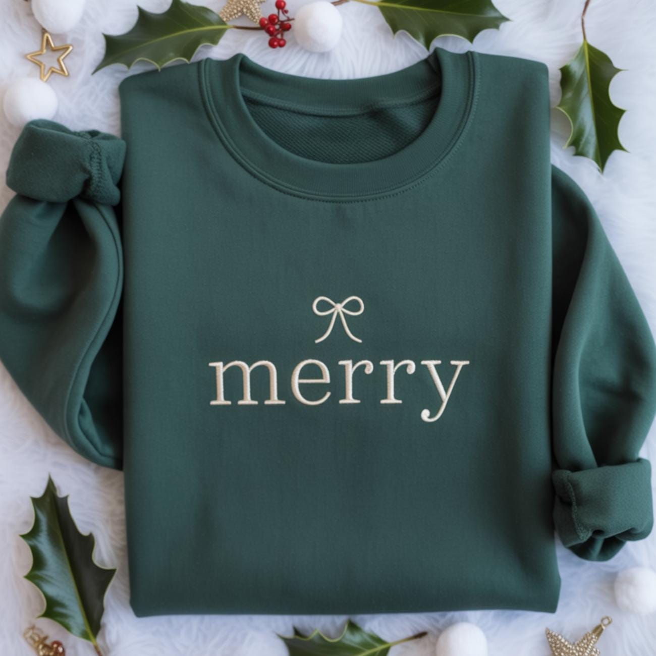 Embroidered Merry Christmas Sweatshirt, Christmas Eve Sweatshirt, Womens Christmas Outfit, Christmas Coquette Bow Sweatshirt