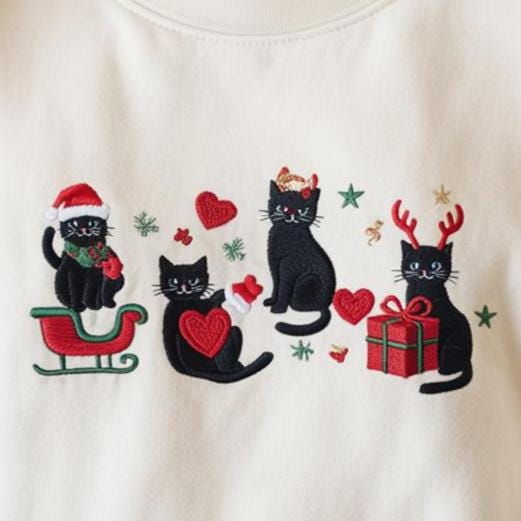 Black Cat Embroidered Sweatshirt, Christmas Sweatshirt, Holiday shirt, Cat Sweatshirt for Women, Funny Xmas Crewneck, Gift for girlfriend