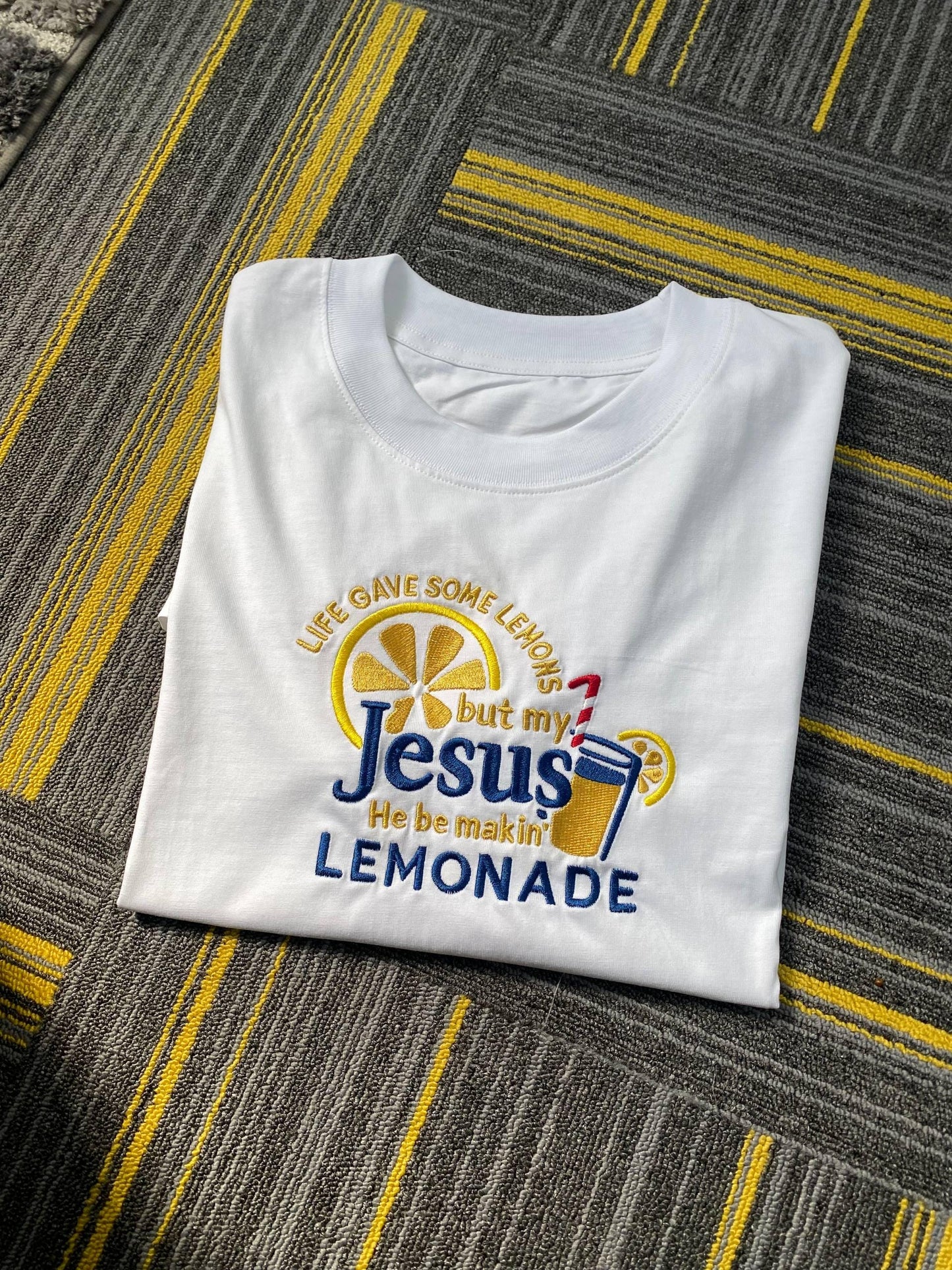 Life Gave Me Lemons But Jesus Makes Lemonade Embroidered Shirt, Christian Faith Embroidery Tee, Child of God Lemonade Top