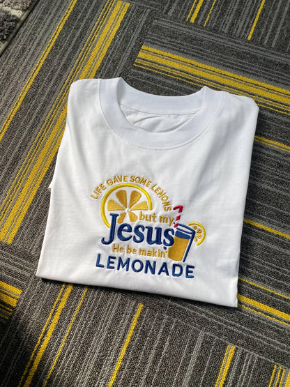 Life Gave Me Lemons But Jesus Makes Lemonade Embroidered Shirt, Christian Faith Embroidery Tee, Child of God Lemonade Top