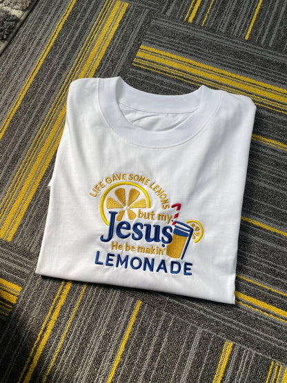 Life Gave Me Lemons But Jesus Made Lemonade Embroidered Shirt, Christian Faith Tee, Inspirational Child of God Lemonade Top
