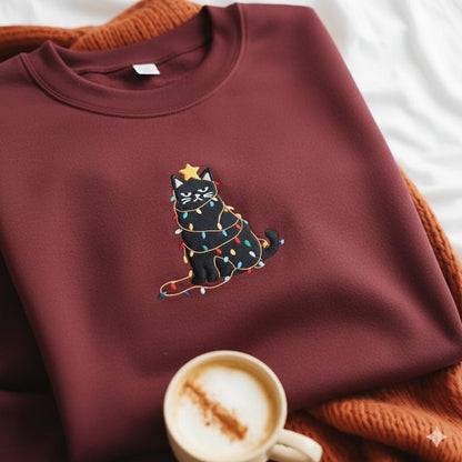 Cute Christmas Cat Embroidery Design, Festive Holiday Kitty Pattern, DIY Embroidered Cat Lover Gift, Xmas Decor Sewing