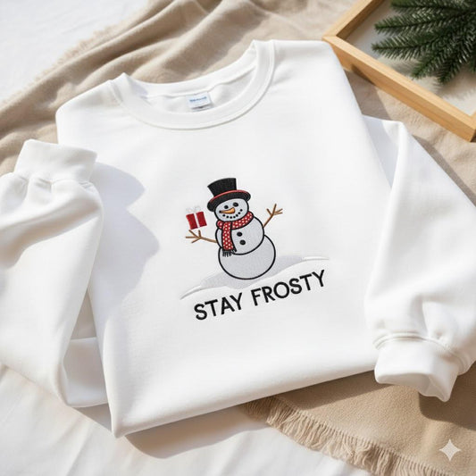 Snowman Embroidered Shirt, Cute Christmas Embroidery Tee, Festive Holiday Top, Winter Snowman Shirt, Cozy Xmas Gift for Her