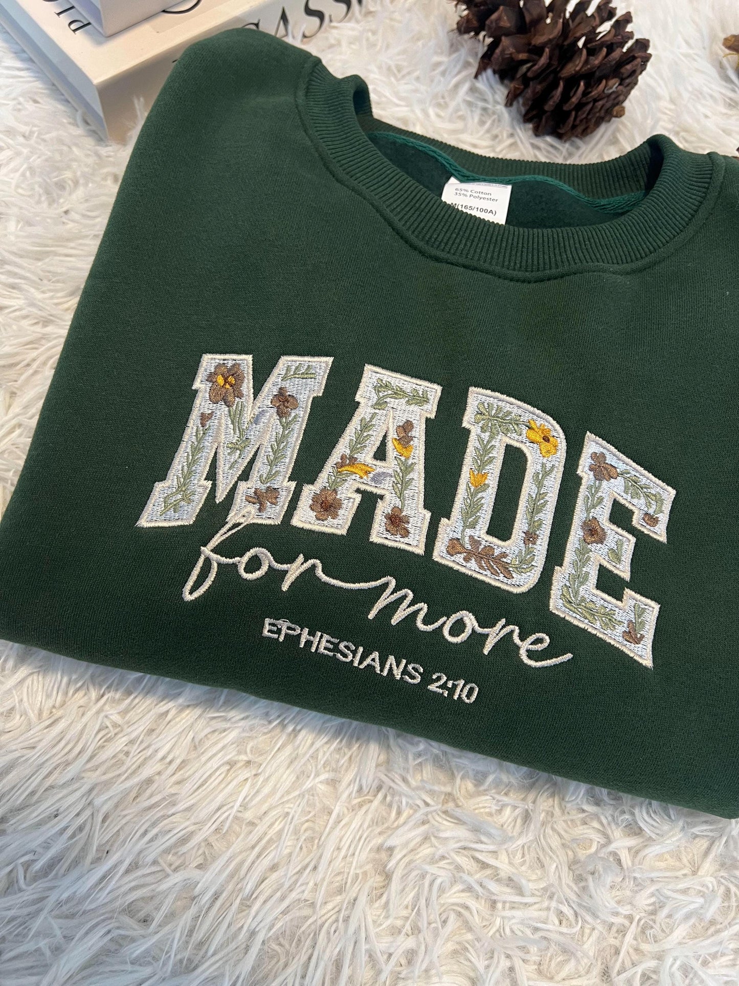Made for More Embroidered Christian Sweatshirt, Ephesians 2:10 Scripture Jumper, Floral Bible Verse Crewneck, Faith Gift