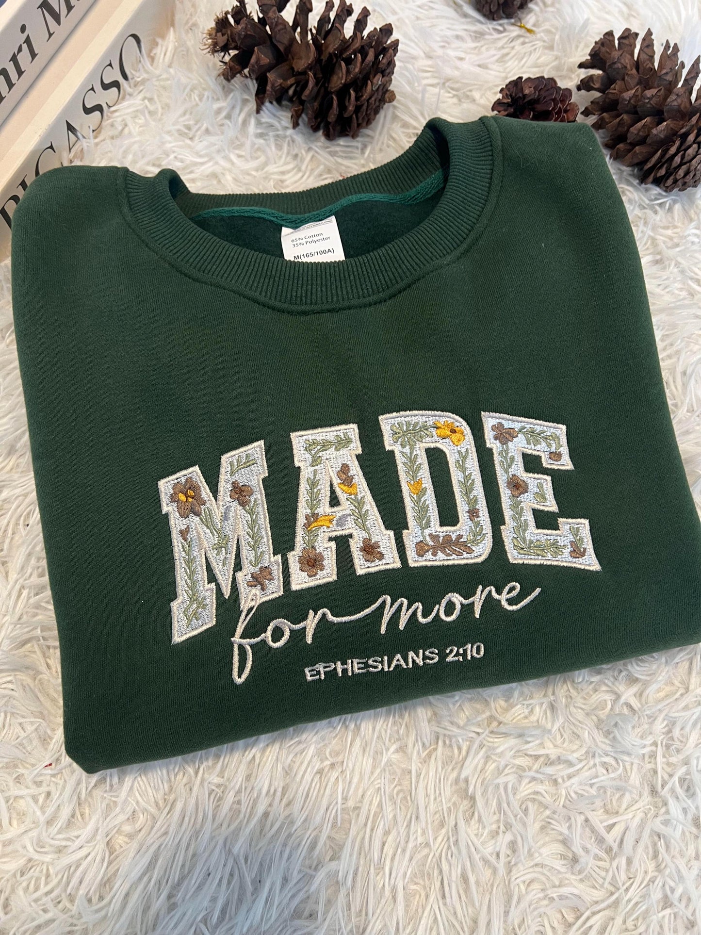 Made for More Embroidered Christian Sweatshirt, Ephesians 2:10 Scripture Jumper, Floral Bible Verse Crewneck, Faith Gift