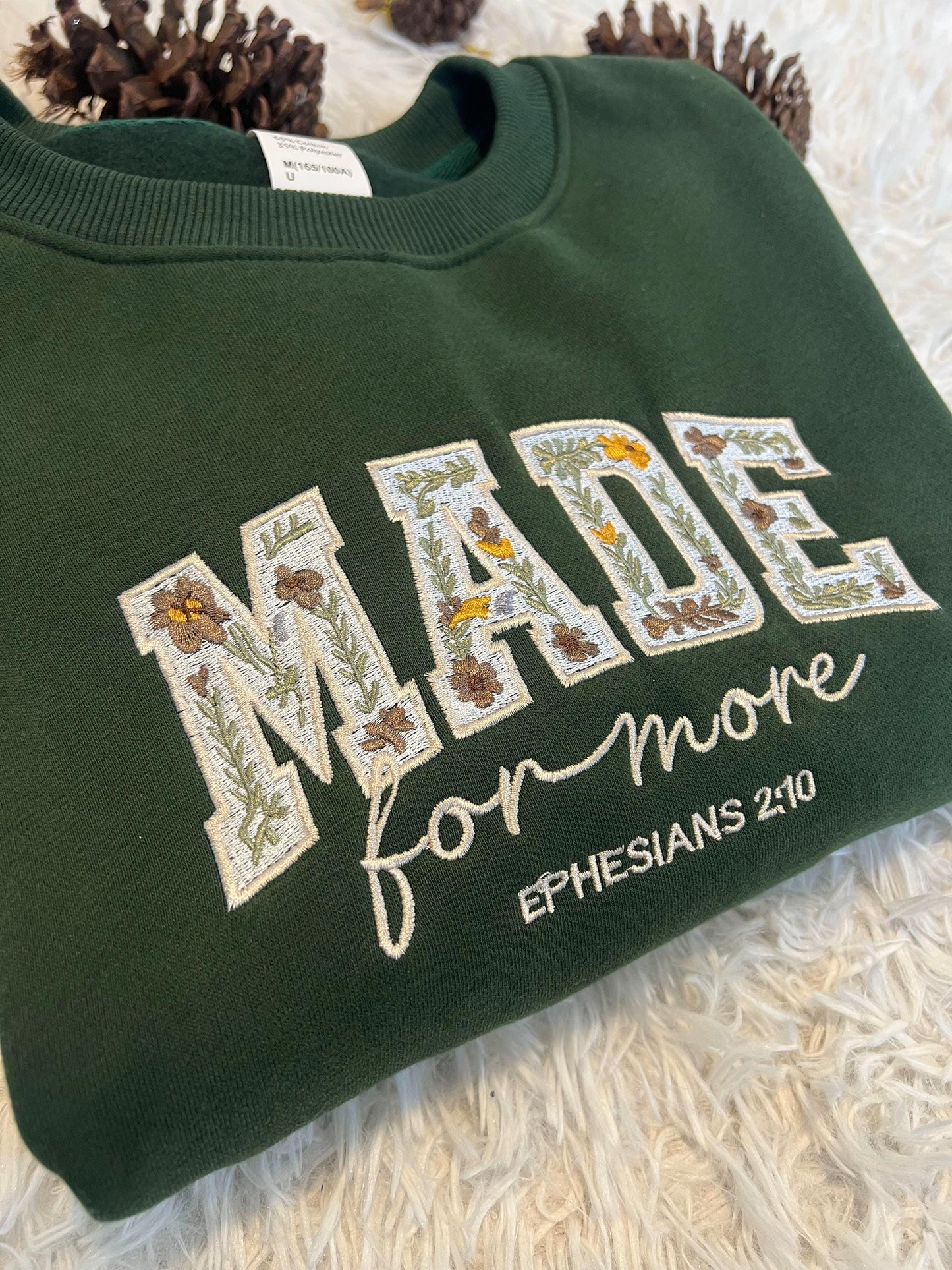 Made for More Embroidered Christian Sweatshirt, Ephesians 2:10 Scripture Jumper, Floral Bible Verse Crewneck, Faith Gift
