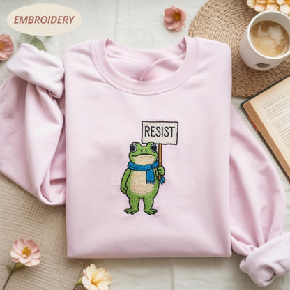 Portland Frog Protest Embroidered Shirt, Resist Frog Shirt, Anti Fascism Shirt, Anti Trump Shirt, Vintage Activist Shirt, Resistance Tee