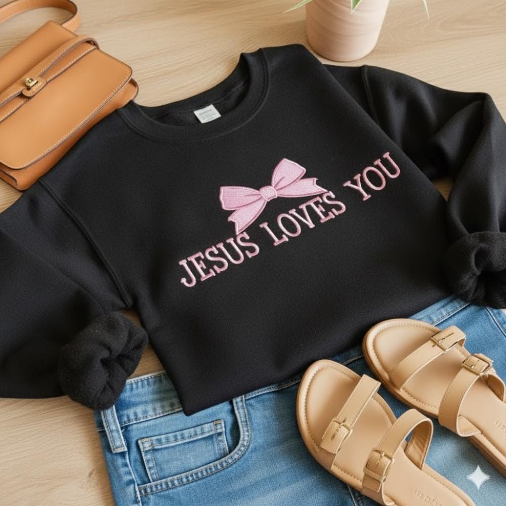 Jesus Loves You Embroidered Crewneck Sweatshirt — Christian Gospel Pullover