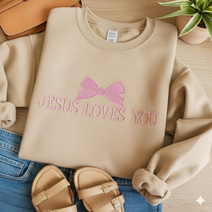 Jesus Loves You Embroidered Crewneck Sweatshirt — Christian Gospel Pullover