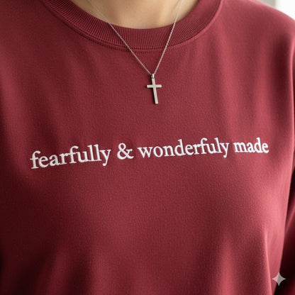 Fearfully and Wonderfully Made Embroidered Sweatshirt, Christian Crewneck, Faith Quote Pullover, Religious Gift