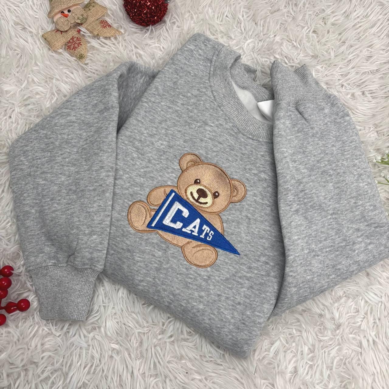 Custom College Sweatshirt, Embroidered Teddy Bear Sweatshirt, Custom University Name Pennant Shirt, Custom College Tee, Gift for collegue