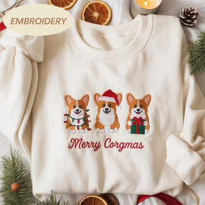 Corgi Christmas Embroidered Sweatshirt, Funny Dog Mom Holiday Shirt, Pembroke Corgi Sweater, Puppy Christmas Gift, Corgmas Shirt, Dog Lover