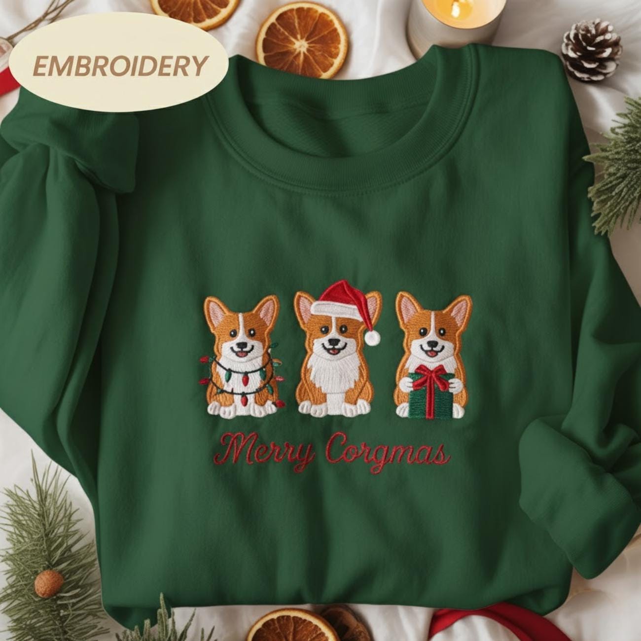 Corgi Christmas Embroidered Sweatshirt, Funny Dog Mom Holiday Shirt, Pembroke Corgi Sweater, Puppy Christmas Gift, Corgmas Shirt, Dog Lover