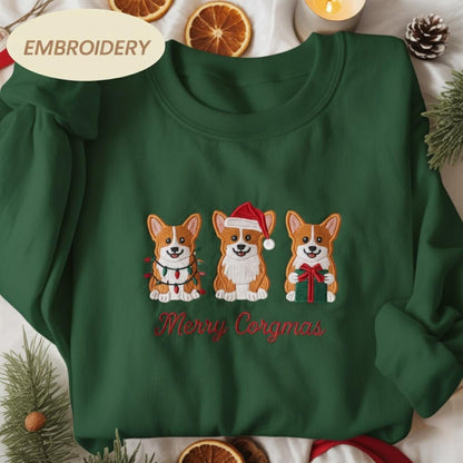 Corgi Christmas Embroidered Sweatshirt, Funny Dog Mom Holiday Shirt, Pembroke Corgi Sweater, Puppy Christmas Gift, Corgmas Shirt, Dog Lover