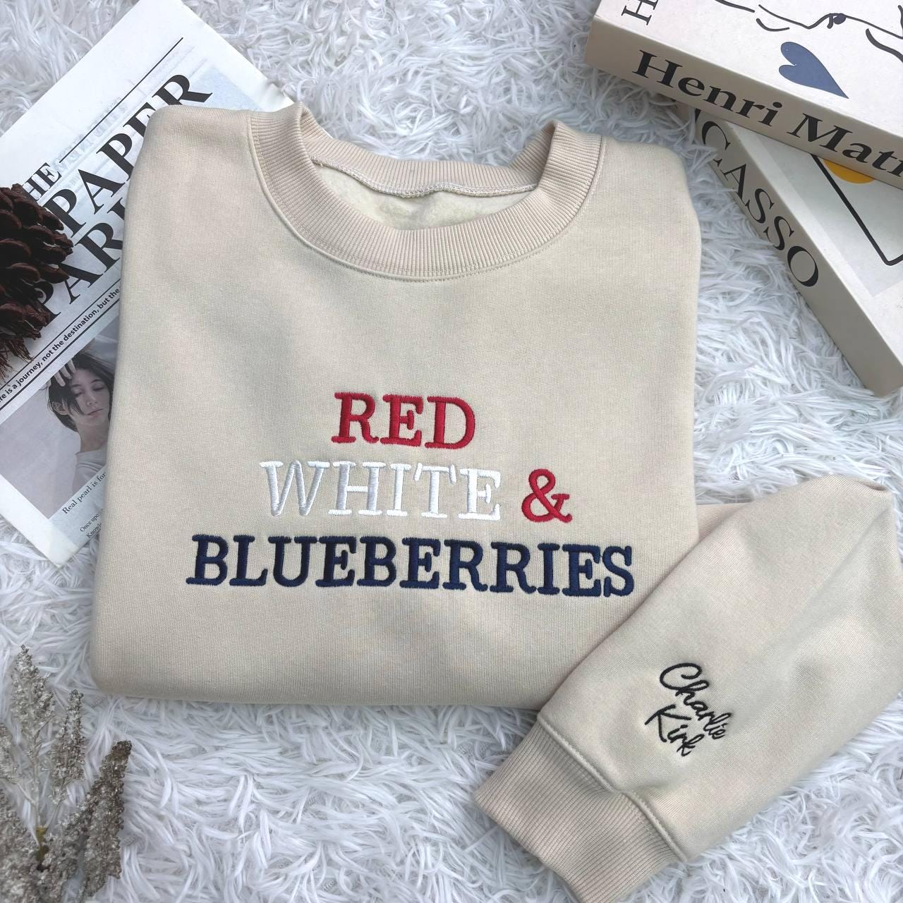 Embroidered Red, White, Blueberries Sweatshirt, Charlie Kirk Tribute quote Shirt, Charlie Kirk Freedom Champion Shirt, Charlie Kirk Shirt