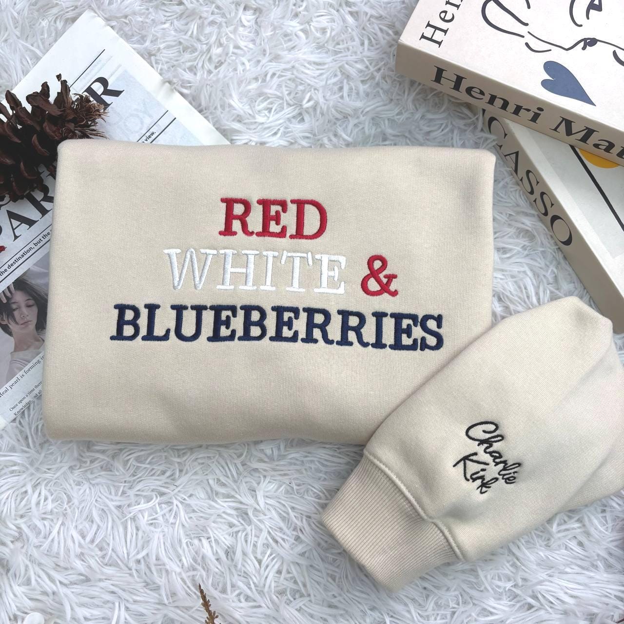 Embroidered Red, White, Blueberries Sweatshirt, Charlie Kirk Tribute quote Shirt, Charlie Kirk Freedom Champion Shirt, Charlie Kirk Shirt