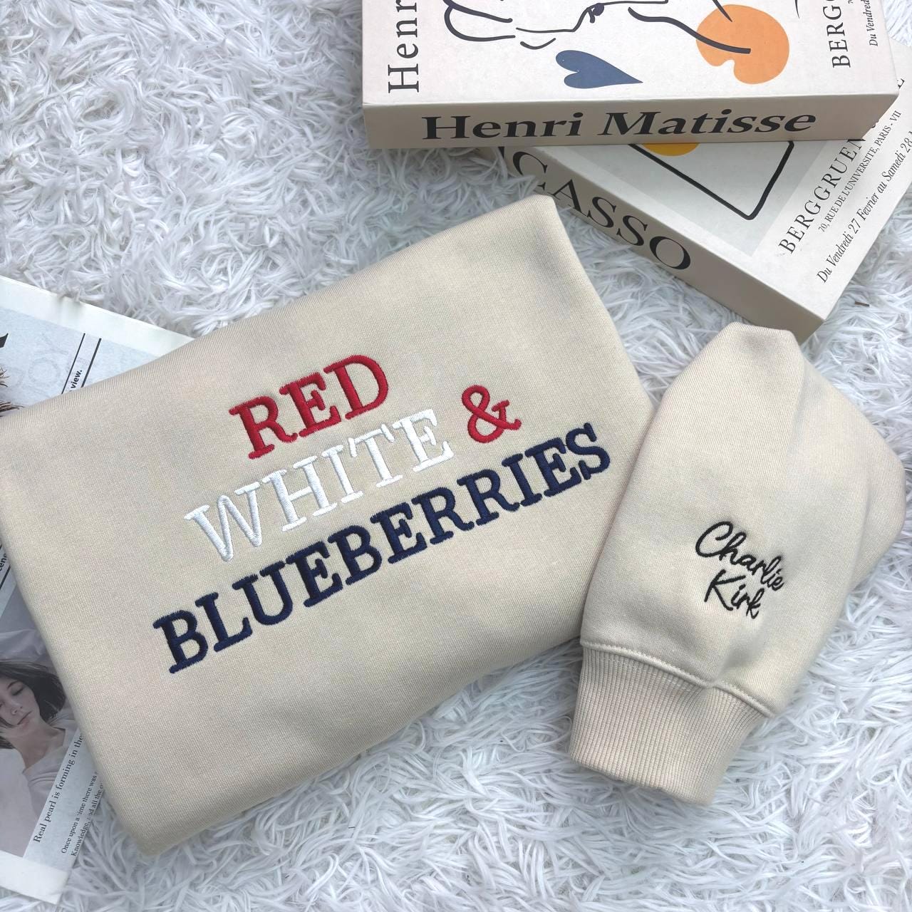 Embroidered Red, White, Blueberries Sweatshirt, Charlie Kirk Tribute quote Shirt, Charlie Kirk Freedom Champion Shirt, Charlie Kirk Shirt