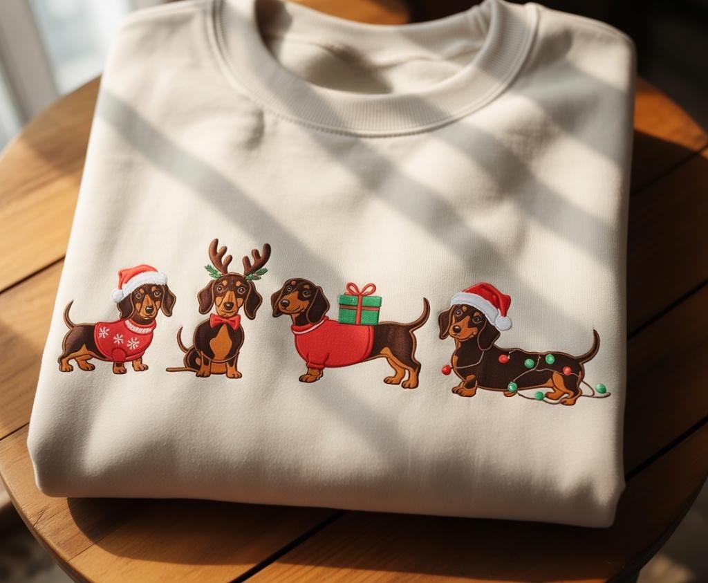 Dachshund Christmas Emboidered Shirt, Funny Dog Shirt, Xmas Dachshund Sweatshirt, Winter Dog Sweater Unisex, Dog Lover Holiday Sweater