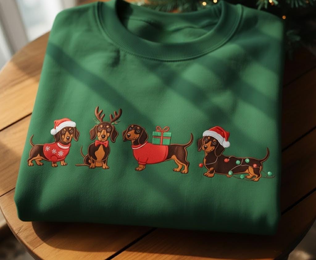 Dachshund Christmas Emboidered Shirt, Funny Dog Shirt, Xmas Dachshund Sweatshirt, Winter Dog Sweater Unisex, Dog Lover Holiday Sweater